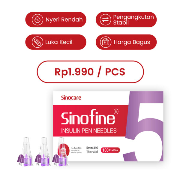 Sinofine Pen Needle / Jarum Insulin 31G 5mm by Sinocare Insulin Pen Needle Pack