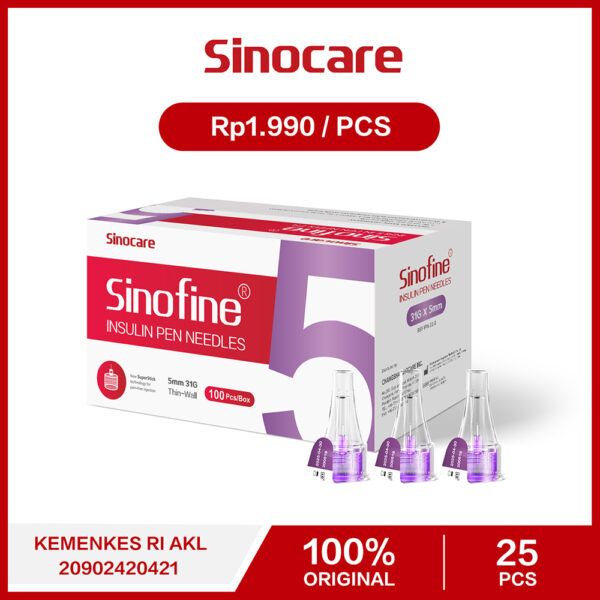 Sinofine Pen Needle / Jarum Insulin 31G 5mm by Sinocare Insulin Pen Needle Pack