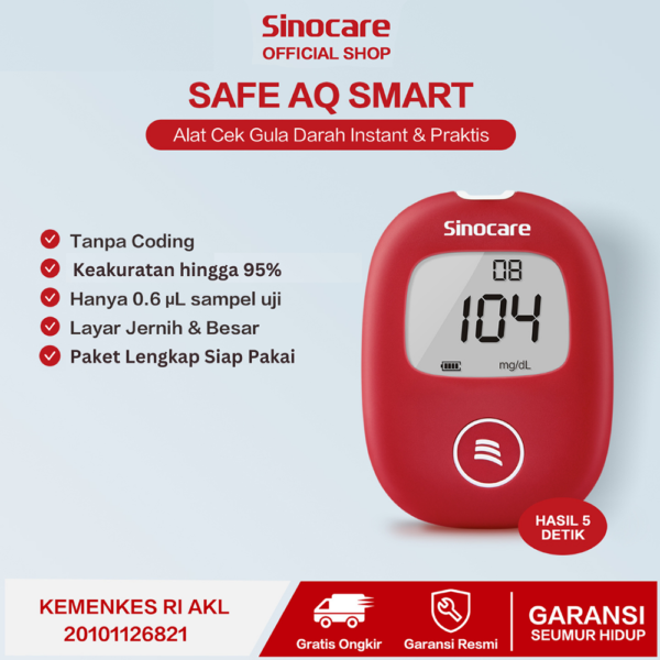 Alat Ukur Cek Gula Darah Instant Sinocare Safe AQ Smart 95% Akurat