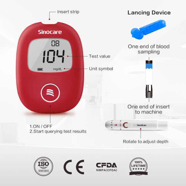 Alat Ukur Cek Gula Darah Instant Sinocare Safe AQ Smart 95% Akurat