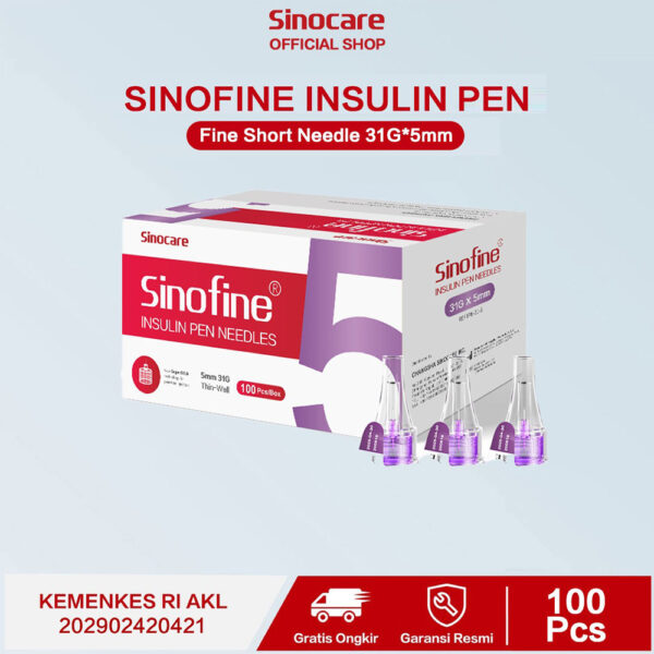 Sinofine Pen Needle / Jarum Insulin 31G 5mm by Sinocare Insulin Pen Needle Pack