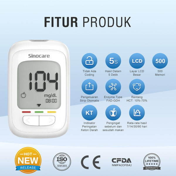 Alat Ukur Cek Gula Darah Instant Sinocare Safe AQ Pro 1