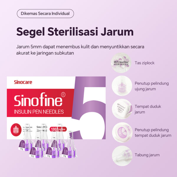 Sinofine Pen Needle / Jarum Insulin 31G 5mm by Sinocare Insulin Pen Needle Pack