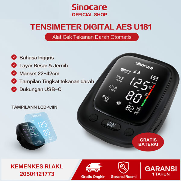 Tensimeter Digital AES-U181 Indikator Warna LED USB Tipe-C Sinocare